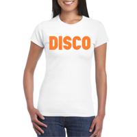 Verkleed T-shirt voor dames - disco - wit - oranje glitter - jaren 70/80 - carnaval/themafeest - thumbnail