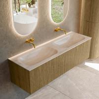 Badmeubel Mondiaz Kurve-Dlux | 150 cm | Meubelkleur Dusk | Wastafelkleur Meli | Solid surface | Wasbak beide zijden spoelbak | Zonder kraangat(en)