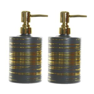 2x stuks zeeppompjes/zeepdispensers grijs met gouden strepen van glas 450 ml