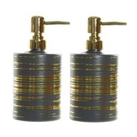 2x stuks zeeppompjes/zeepdispensers grijs met gouden strepen van glas 450 ml - thumbnail