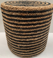 Poef gevlochten naturel-zwart Streep ø40 / hg 40 cm