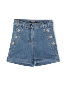 Balmain Kids short en jean zippé à boutons - Bleu