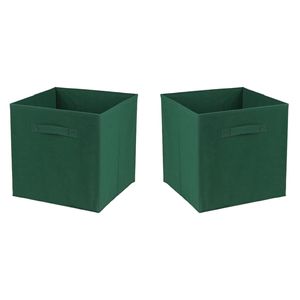 Opbergmand/kastmand Square Box - 2x - karton/kunststof - 29 liter - donker groen - 31 x 31 x 31 cm