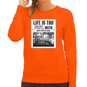 Bellatio Decorations Koningsdag sweater voor dames - vintage poster - oranje - oranje feestkleding 2XL  -