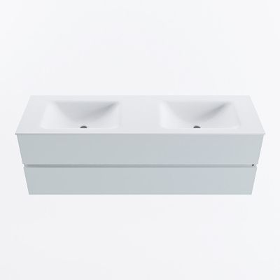 MONDIAZ VICA 150cm badmeubel onderkast Clay 2 lades. Wastafel CLOUD dubbel zonder kraangat, kleur Talc.