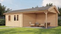Lugarde Select Blokhut met overkapping Rozendaal 400x400cm + 400cm - Onbehandeld- Zadeldak- - Lugarde Select Lugarde Select Blokhut met overkapping Rozendaal 400x400cm + 400cm - Onbehandeld- Zadeldak- - Lugarde Select