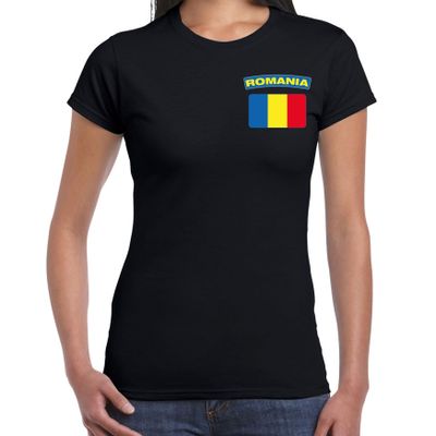 Romania t-shirt met vlag Roemenie zwart op borst voor dames