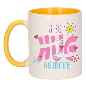 Cadeau koffie/thee mok voor mama - geel - big hug - keramiek - 300 ml - Moederdag