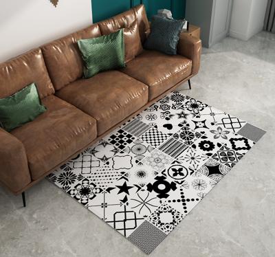 Geometrisch zwart-wit patroon Hydraulische tegels vinyl tapijt