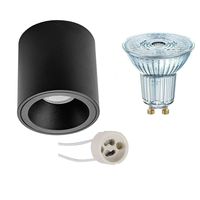 Opbouwspot Set - LEDVANCE Parathom PAR16 927 36D - Pragmi Cliron Pro - GU10 Fitting - Dimbaar - Opbouw Rond - Mat Zwart - 3.7W - Warm Wit 2700K - Verdiept - Ø90mm