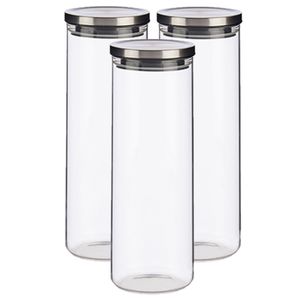 Set van 3x stuks glazen luxe keuken voorraadpotten/voorraadbussen met deksel zilver 1700 ml