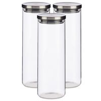 Set van 3x stuks glazen luxe keuken voorraadpotten/voorraadbussen met deksel zilver 1700 ml