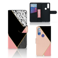 Motorola One Macro Book Case Zwart Roze Vormen - thumbnail