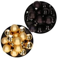 Kerstversiering kunststof kerstballen mix goud/zwart 4 en 6 cm pakket van 80x stuks - Kerstbal