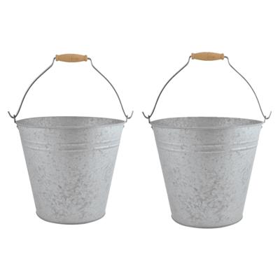 Zinken emmer - 2x stuks - 9,5 liter - bloempot/plantenpot - Tuindecoratie bloememmer/bloembak/plante