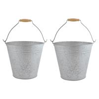 Zinken emmer - 2x stuks - 9,5 liter - bloempot/plantenpot - Tuindecoratie bloememmer/bloembak/plante