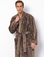 Extra lange heren kimono van fleece - reliëf patroon - taupe -m