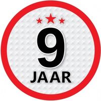 10x 9 Jaar leeftijd stickers rond verjaardag versiering - Feeststickers