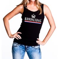 Zwart Koningsdag kroon en vlag tanktop / mouwloos shirt dames