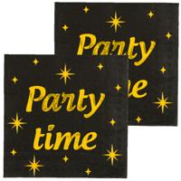 Verjaardag feest servetten - Party Time - 32x stuks - zwart/goud - 33 x 33 cm