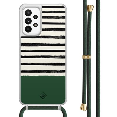 Samsung Galaxy A23 hoesje met koord - Green stripes