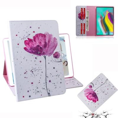 Paarse orchideeën patroon horizontale Flip lederen case voor Galaxy tab S5E T720/T725 met houder & Card slot & portemonnee