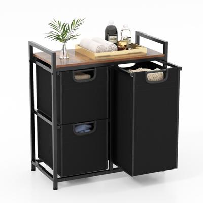 Wasmand Wasverzamelaar met Plank 75 L Wassorteerder met 3 Afneembare Vakken en Metalen Frame voor Bijkeuken Badkamer 3 Vakken