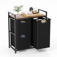 Wasmand Wasverzamelaar met Plank 75 L Wassorteerder met 3 Afneembare Vakken en Metalen Frame voor Bijkeuken Badkamer 3 Vakken