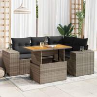 5-delige Loungeset met kussens poly rattan grijs