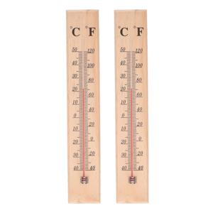 Thermometer - 2x - voor binnen en buiten - hout - 40 x 7 cm - Celsius/Fahrenheit