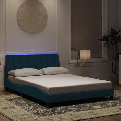Bedframe met LED zonder matras "Hanko" fluweel blauw 140x200 cm