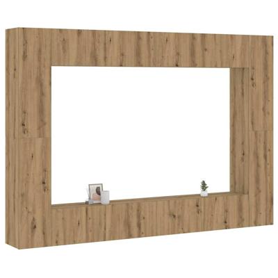 8-delig Tv-meubelset wandmontage bewerkt hout artisanaal eiken