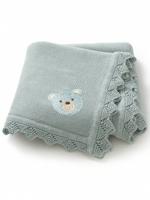 1pc Baby Knitted Blanket, Cute Bear Embroidery Romantic Wavy Edge, Comfortable & Minimalist, Suitable For Stroller, All Seasons Baby Blue / one-size