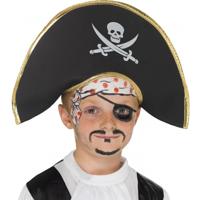 Carnaval verkleed hoed piraat - zwart - voor kinderen - piraten thema accessoires Carnaval verkleed hoed piraat - zwart - voor kinderen - piraten thema accessoires