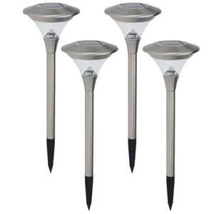 Set van 4x stuks solar tuinlampen/prikspots op zonne-energie 47 cm RVS - Prikspotjes