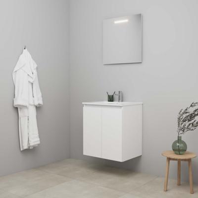 On-Line Badkamermeubelset - 60 cm - Voorgemonteerd - Greeploos 2 Deuren - Porseleinen Wastafel - 1 Kraangat - Spiegel met LED-Verlichting - Mat Wit