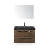 Seville Badmeubelset 80 cm - Tabacco - Wastafel Hardsteen Wit Lucca - met Spiegel