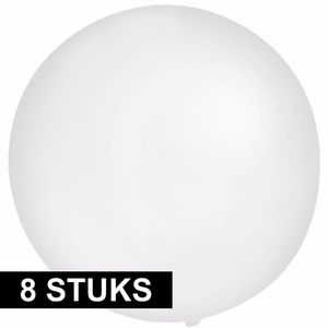 8x Feestartikelen reuze witte ballon 60 cm geschikt voor lucht of helium