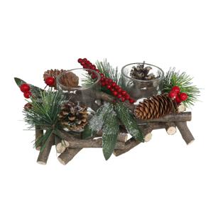 Kerststukje - 20 cm - met theelichthouders - hout - tafeldecoratie ornament