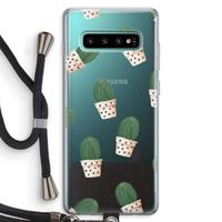 Cactusprint roze: Samsung Galaxy S10 Plus Transparant Hoesje met koord