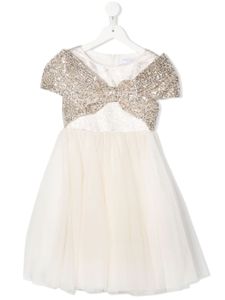 Monnalisa robe en tulle à sequins brodés - Blanc