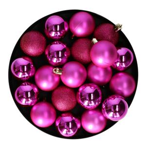 Kleine kerstballen - 40x stuks - 4 cm - fuchsia roze - kunststof - mix - kerstversiering