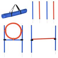 PawHut behendigheidsoefenset slalom horden springring 3-in-1 hondensport oefenterrein PE blauw + rood - thumbnail