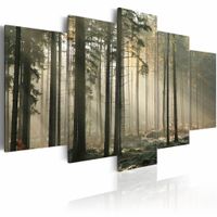 Schilderij - Licht in het Donker - Bos, 5luik , premium print op canvas