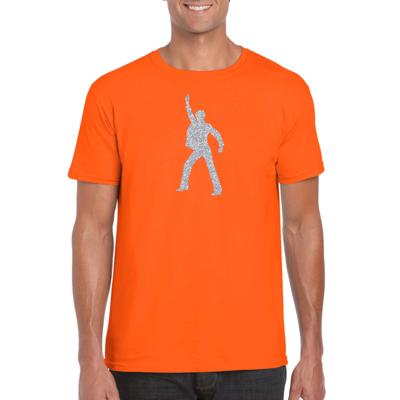 Disco thema verkleed t-shirt / kleding - oranje met zilver - voor heren - muziek / 70s / 80s