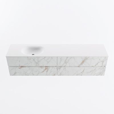 MONDIAZ VICA 200cm badmeubel onderkast Carrara 4 lades. Wastafel MOON links zonder kraangat, kleur Talc.
