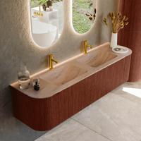 Badmeubel Mondiaz Kurve-Dlux | 170 cm | Meubelkleur Ruby | Wastafelkleur Saba | Solid surface | Wasbak beide zijden spoelbak | 2 kraangaten
