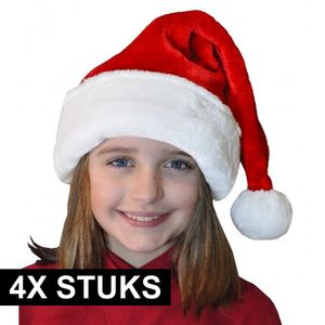 4x Zachte pluche kerstmutsen voor kinderen   -