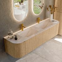 Badmeubel Mondiaz Kurve-Dlux | 180 cm | Meubelkleur Oak | Wastafelkleur Meli | Solid surface | Wasbak beide zijden spoelbak | 2 kraangaten