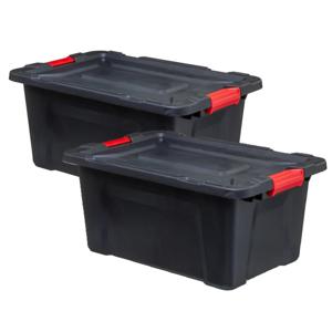 5Five opbergbox/opbergkrat - 2x - 30 Liter - zwart - kunststof - L53 x B36 x H27 cm - stapelbaar